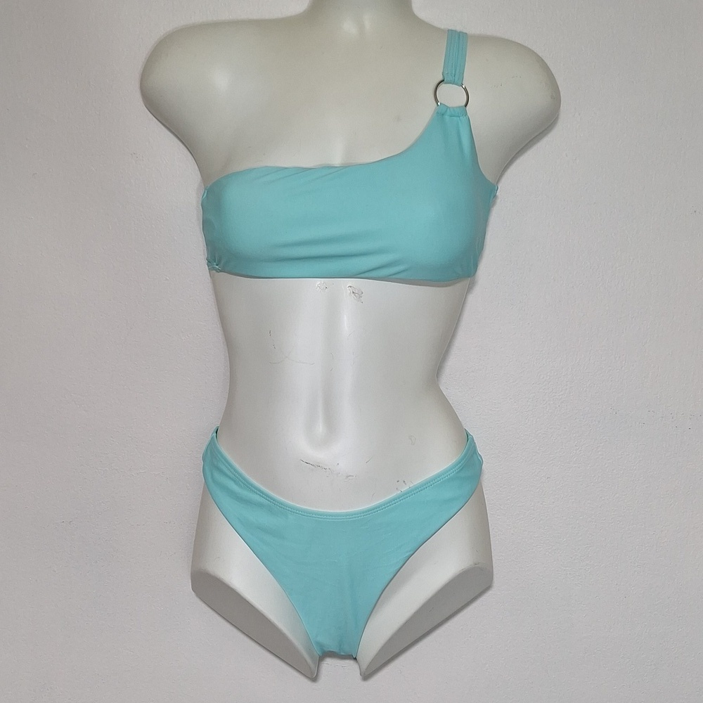 Shein Swim Bikini Set Aqua Mint Green One Shoulder